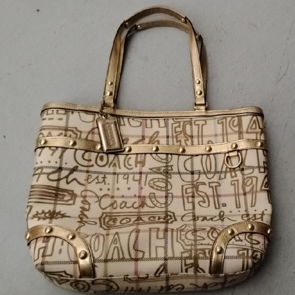 Coach Signature Gold and Cream Tote